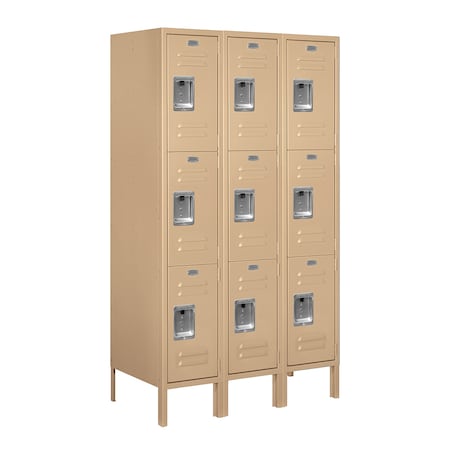 Salsbury Industries Wardrobe Locker, 36" W, 18" D, 66" H, (3) Wide, (9) Openings, Tan 63358TN-A